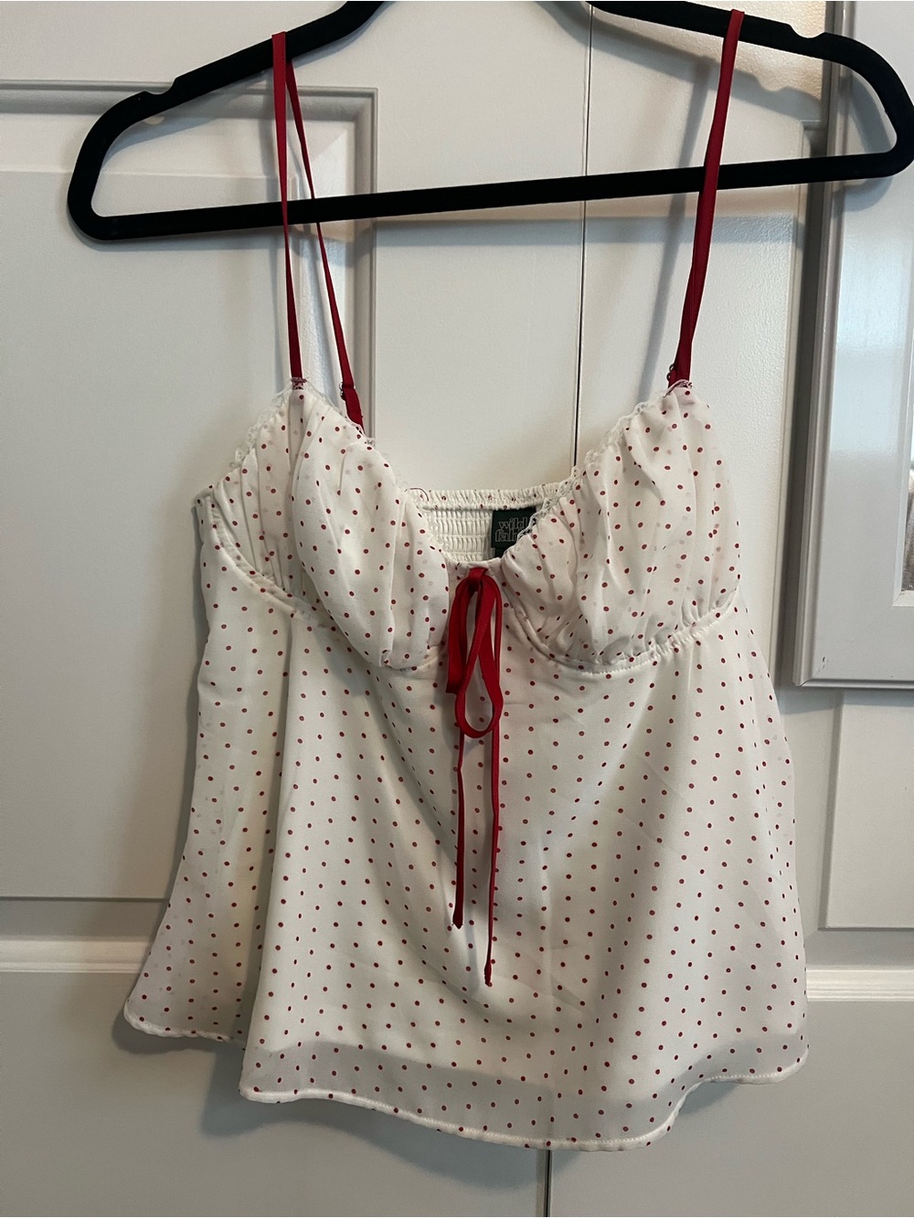 Women’s White Polka Dot Cami with Red Accents Size Small Wild Fable